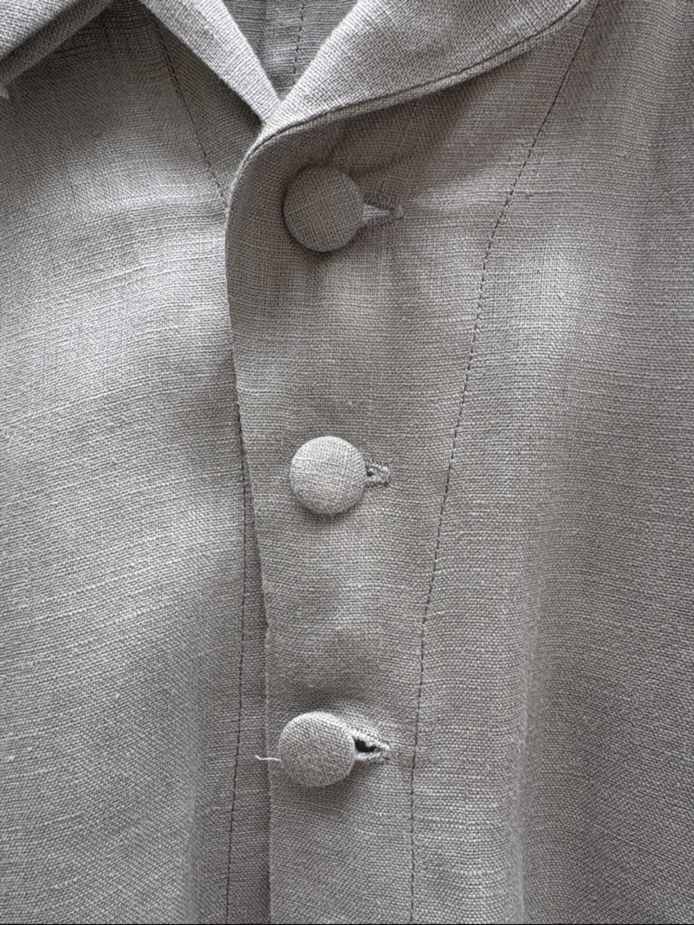 Light Gray Long Linen Women's Coat with Ruffle Collar - Picture 3 of 9